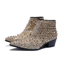 Genuine Leather Gold Rivet Ankle Boots - £144.49 GBP