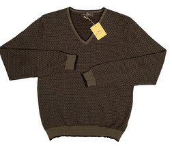 NEW $465 Etro Sweater! M  Brown Geometric Pattern  Merino Wool  V Neck  Slim Fit - $169.99