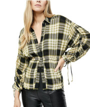 Free People Pacific Dawn Plaid Shirt Black Light Olive Green Combo Size ... - $44.55