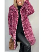 Pink Spotted Leopard Warm Soft Fleece Autumn and Spring Mid Length Fashi... - $119.95
