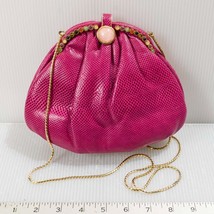 Judith Leiber Bag Pink Snakeskin Lizard Skin Gemstones Snap Top - $321.74