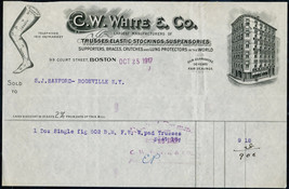 1917 C.W. WHITE &amp; CO Boston MA Antique Letterhead Receipt Billhead Trusses Brace - £5.49 GBP
