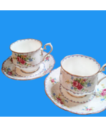 Royal Albert Petit Point Floral Teacups &amp; Saucers Set Of 2 England Bone ... - $30.00