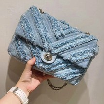 Fashion Women Denim Chain Shoulder Messenger Bag Female Blue Jeans Tassel Totes  - £62.70 GBP