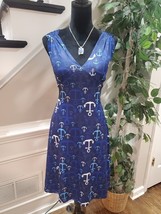 Womens Blue Polyester Sleeveless Casual V Neck Knee Length Dress Size Medium - £22.37 GBP