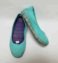 Crocs Womens Shoes Aqua Blue Ballet Slip On Canvas Comfort Wedge Size 7 - £31.11 GBP