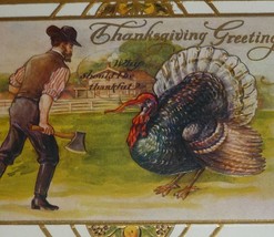 BARGAIN BIN Man W/ Ax Going After a Turkey Antique Thanksgiving Postcard  - £1.11 GBP