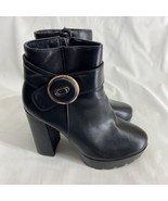 Atalina Womans 6.5 Black Soft Faux-Leather Ankle Boot Block Heel Classic... - $25.97 CAD