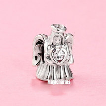 925 Sterling Silver Angel of Love &amp; Clear CZ Charm Bead - £12.63 GBP