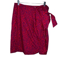 Boden Mock Wrap Tie Skirt Womens US 12R Red Purple Roses Short Cotton Zi... - $35.00