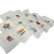 Vintage Embroidered Tea Towels of the Month Set of 12 100% Cotton New With Tags - £28.02 GBP