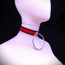 Handmade Red Black Leather Collar, Adjustable BDSM Choker Alternative Fashion - $49.90