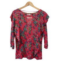 Free People Womens M Dock Street Slinky Stretchy Top Ruffled Floral Knit Retro  - £19.26 GBP