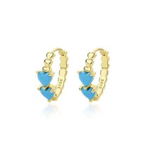 S&#39;STEEL 925 Silver Turquoise Heart Hoop Earrings For Girls Aesthetic Design Gold - £18.48 GBP