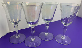 Set of 4 Wine Pedestal Iridescent Luster Water Goblet Loop Optic Glass  - £38.93 GBP