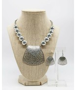 Silver tone scrollwork modernist bib necklace &amp; matching earrings - $24.99
