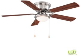 Ceiling Fan Light LED 52 In. 3-Speeds 5-Blades Indoor Flush Mount Brushed Nickel - £95.72 GBP