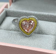 Igi 2.15Ct Forme Coeur Vif Rose Labo Grown Fiançailles Diamant Bague 14K 3.13Ctw - $3,448.04