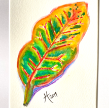 Colorful Croton II - Original Art Acrylic Marker Leaf Painting 8”x10” White Mat - £38.45 GBP