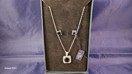 Cubic Zirconia Set Earring And Necklace Silver Color With Light Purple - £15.73 GBP