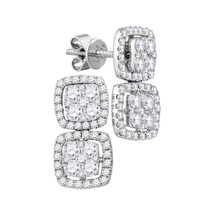 18kt White Gold Round Diamond Convertible Square Dangle Jacket Earrings 1-3/8 - £2,636.27 GBP