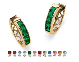 Channel Set Simulated Birthstone Gp Hoop Earrings May Emerald - £79.63 GBP