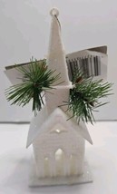 Steeple Church Ornament Glitter 6.5&quot; Tall White With Tag - $9.60