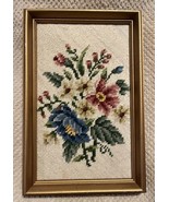 Vintage Floral Sampler Gold Framed Completed Needlepoint 8&quot; x 12&quot; Wall D... - $65.64 CAD
