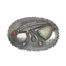 Vintage Native American sterling coral/Chrysocolla belt buckle - £340.69 GBP