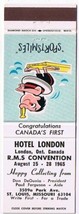 Matchbook Cover Sportsmiles Hotel London Ontario RMS Convention 1965 Snorkel - £2.19 GBP