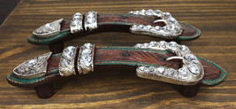 Set Of 2 Western Faux Tooled Leather Bling Belt Buckle Drawer Cabinet Ba... - $24.99