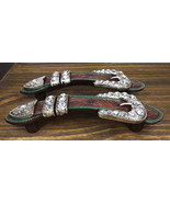 Set Of 2 Western Faux Tooled Leather Bling Belt Buckle Drawer Cabinet Ba... - £19.66 GBP