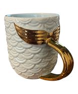 Vintage Pale Blue Scallop Texture Mug Gold Wing Handle Ceramic Coffee Cup - $21.60