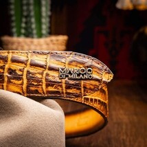 Iowa Genuine Caiman Skin Western Belt Mustard Brown image 6