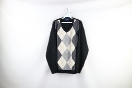 Vintage Streetwear Mens XL Distressed Argyle Silk Cashmere Knit V-Neck Sweater - £35.01 GBP