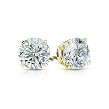 2.00Ct Round Created Diamond Earrings Studs Real 14K Yellow Gold Over Screw Back - £30.92 GBP