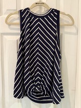 Lush Women Striped Sleeveless T-Shirt S Navy with White - $14.84