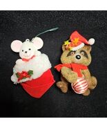 Vintage Flocked Raccoon and Mouse Christmas Ornament Lot Forest Creature... - €12,32 EUR