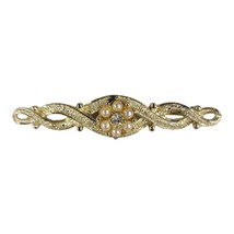 Emmons Faux Pearl Rhinestone Gold Tone Bar Brooch Pin Signed Vintage - £10.53 GBP