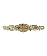 Emmons Faux Pearl Rhinestone Gold Tone Bar Brooch Pin Signed Vintage - £10.30 GBP