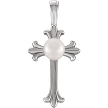 14K Yellow, White or Rose Gold Freshwater Pearl Cross Pendant - £183.04 GBP