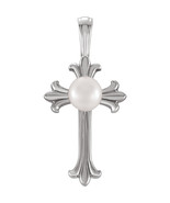 14K Yellow, White or Rose Gold Freshwater Pearl Cross Pendant - $358.13 CAD