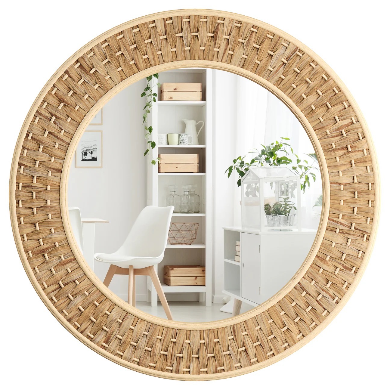 25.5” Round Rattan Mirror | Boho Wall Decor by Barnyard Designs - $149.95