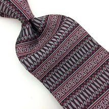 Roundtree &amp; Yorke Usa Tie Maroon Silver Floral Stripe Geometric Silk Woven #I22 - £12.65 GBP