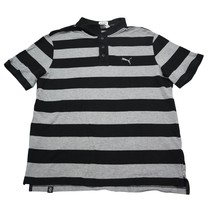 Puma Shirt Men M Gray Black Striped Polo Performance Athletic Short Sleeve - £14.07 GBP