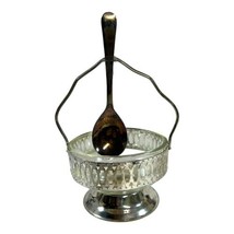 Vtg Leonard Silver Plated sugar bowl holder glass Silver Spoon Condiment Jelly - $28.04