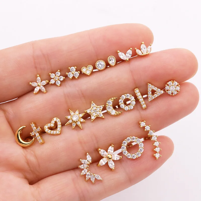 Play 1PC Korean Fashion Cz Ear Studs Cartilage Earring for Women Stainless Steel - £22.91 GBP