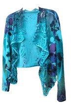 New Directions Jeweled &amp; Lace Green Blue Long Sleeve Open Front Cardigan... - £19.73 GBP