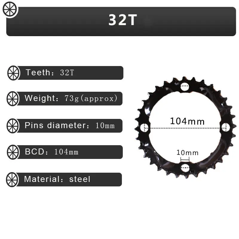 104/64 BCD Bicycle Chainring 24/26/32/38/42t MTB Chain Ring Double/Triple 10Spee - £135.13 GBP