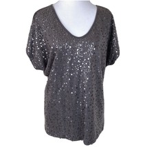 Lane Bryant Sequin Top 14 / 16 Brown V-Neck Short Sleeve Womens Stretch  - £11.60 GBP
